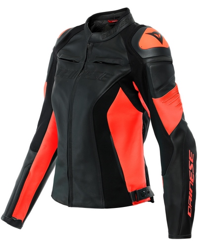 Blouson Cuir Moto DAINESE cuir Racing 4 lady noir-rouge fluo