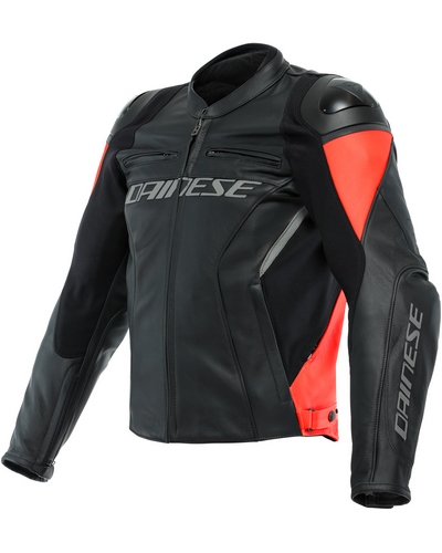 Blouson Cuir Moto DAINESE cuir Racing 4 noir-rouge fluo