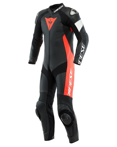 Combinaison Cuir Moto DAINESE cuir Tosa perforé noir-rouge fluo