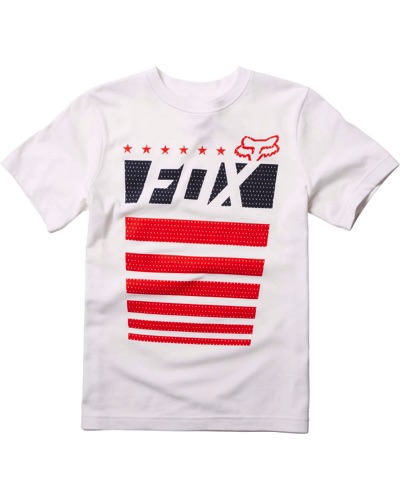 T-Shirt Moto FOX Fox Red White and True blanc