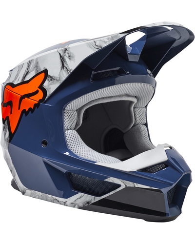 Casque Moto Cross FOX V1 Karrera blanc-bleu