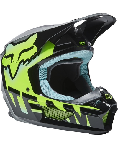 Casque Moto Cross FOX V1 Trice bleu claire-jaune fluo