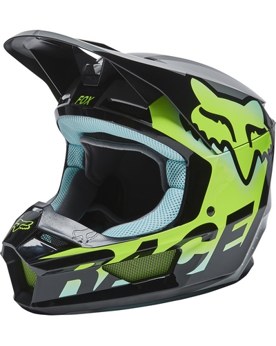 Casque Moto Cross FOX V1 Trice enfant bleu claire-jaune fluo