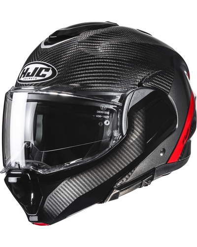 Casque Modulable Moto HJC F100 Carbon Stan noir-rouge