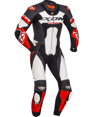 Combinaison Cuir Moto IXON Cuir Jackal noir-rouge