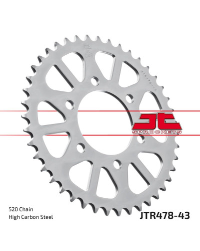 Couronne Moto JT SPROCKETS Couronne acier JTR478ZBK.43 dents. Pas:520 (High Carbon) Couronne Moto JT SPROCKETS Couronne acier JTR478ZBK.43 dents. Pas:520 (High Carbon)
