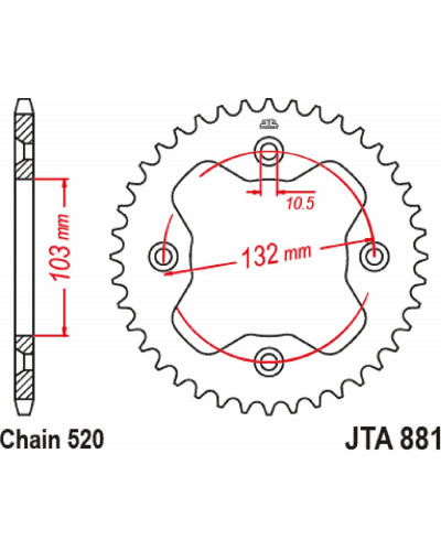 Couronne Moto JT SPROCKETS Couronne alu 7075-T6 Ergal JTA88ORG.38 dents. Pas:520 Orange