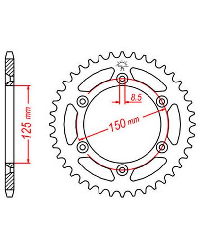 Couronne Moto JT SPROCKETS Couronne alu 7075-T6 Ergal JTA897BLK.42 dents. Pas:520 Noire