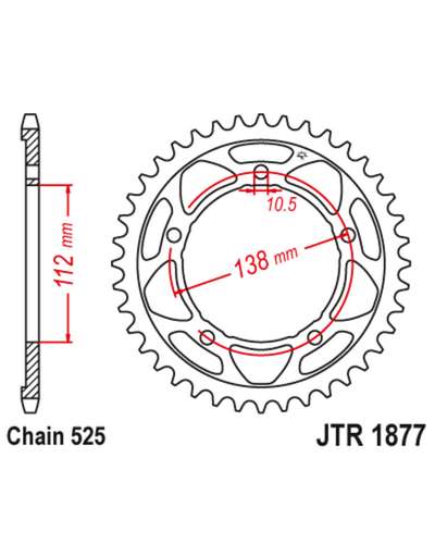 Couronne Moto JT SPROCKETS Couronne JT SPROCKET acier standard 1877 - 525