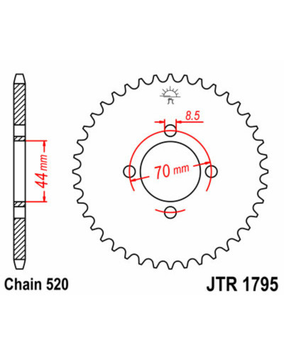 Couronne Moto JT SPROCKETS Couronne JT SPROCKETS 22 dents acier pas 520 type 1795