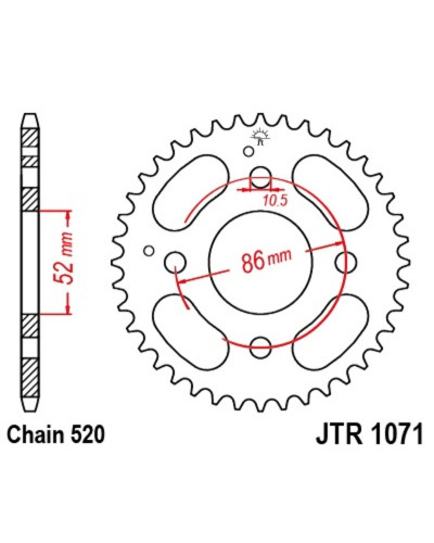 Couronne Moto JT SPROCKETS Couronne JT SPROCKETS 30 dents acier pas 520 type 1071 Kymco