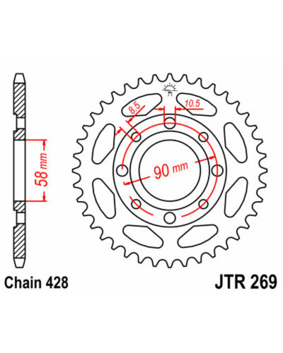 Couronne Moto JT SPROCKETS Couronne JT SPROCKETS 34 dents acier pas 428 type 269