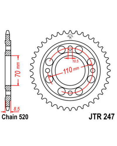 Couronne Moto JT SPROCKETS Couronne JT SPROCKETS 36 dents acier pas 520 type 247