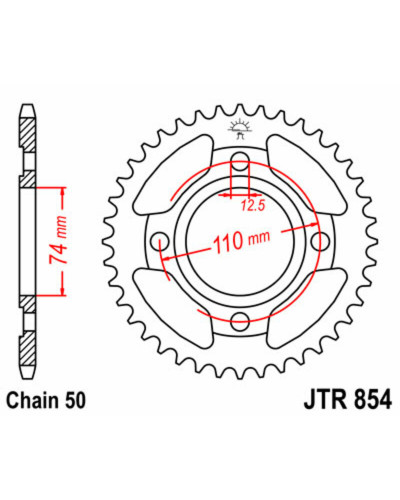 Couronne Moto JT SPROCKETS Couronne JT SPROCKETS 36 dents acier pas 530 type 854