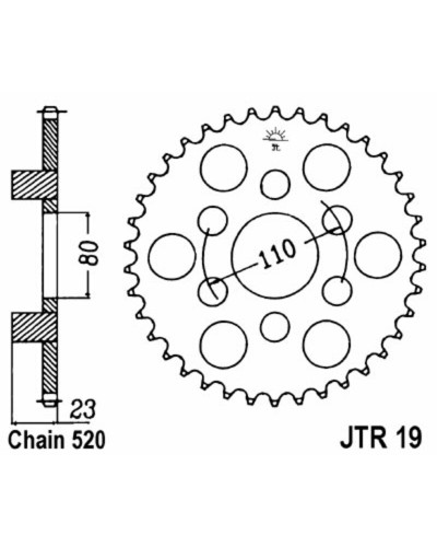 Couronne Moto JT SPROCKETS Couronne JT SPROCKETS 38 dents acier pas 520 type 19