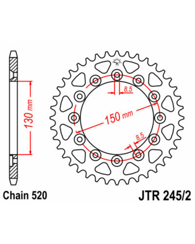 Couronne Moto JT SPROCKETS Couronne JT SPROCKETS 38 dents acier pas 520 type 245/2