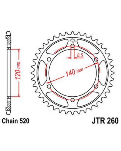 Couronne Moto JT SPROCKETS Couronne JT SPROCKETS 38 dents acier pas 520 type 260