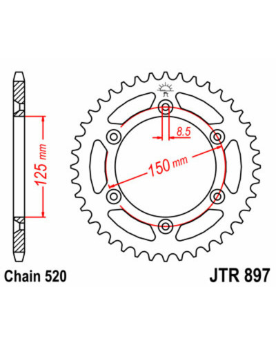 Couronne Moto JT SPROCKETS Couronne JT SPROCKETS 38 dents acier pas 520 type 897