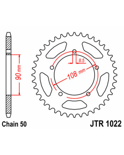 Couronne Moto JT SPROCKETS Couronne JT SPROCKETS 38 dents acier pas 530 type 1022