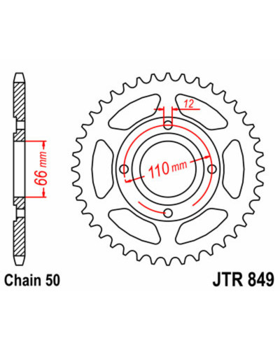 Couronne Moto JT SPROCKETS Couronne JT SPROCKETS 38 dents acier pas 530 type 849