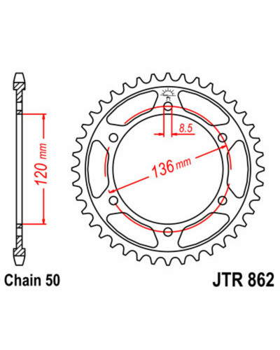 Couronne Moto JT SPROCKETS Couronne JT SPROCKETS 38 dents acier pas 530 type 862