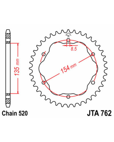 Couronne Moto JT SPROCKETS Couronne JT SPROCKETS 38 dents alu ultra-light anti-boue pas 520 type 762