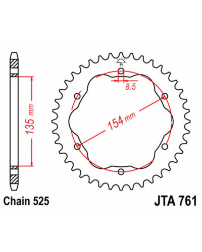 Couronne Moto JT SPROCKETS Couronne JT SPROCKETS 38 dents alu ultra-light pas 525 type 761