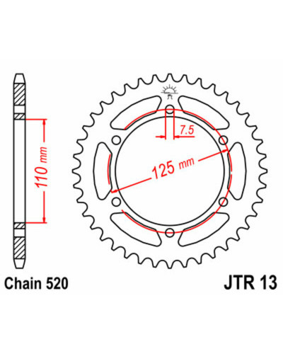 Couronne Moto JT SPROCKETS Couronne JT SPROCKETS 39 dents acier pas 520 type 13