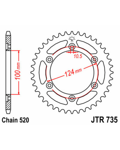 Couronne Moto JT SPROCKETS Couronne JT SPROCKETS 39 dents acier pas 520 type 735