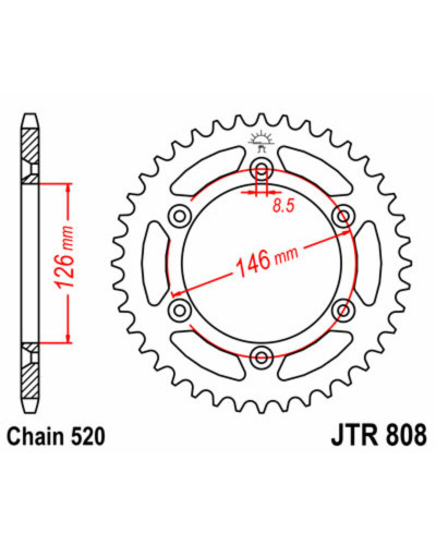 Couronne Moto JT SPROCKETS Couronne JT SPROCKETS 39 dents acier pas 520 type 808