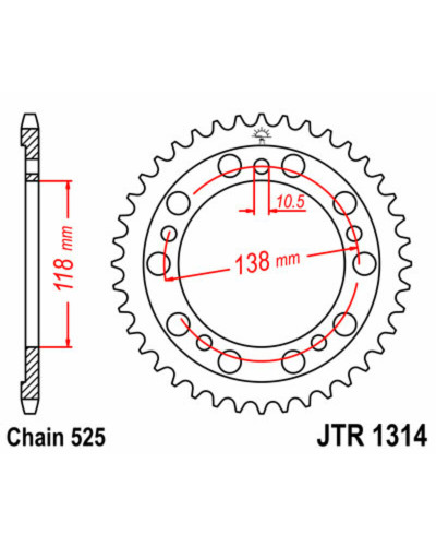 Couronne Moto JT SPROCKETS Couronne JT SPROCKETS 39 dents acier pas 525 type 1314