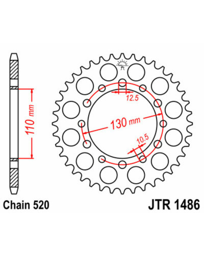 Couronne Moto JT SPROCKETS Couronne JT SPROCKETS 40 dents acier pas 520 type 1486