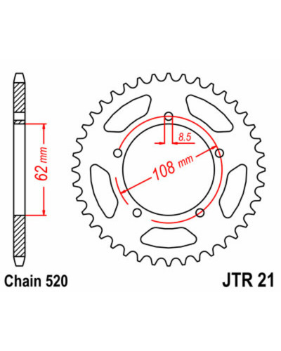 Couronne Moto JT SPROCKETS Couronne JT SPROCKETS 40 dents acier pas 520 type 21 125