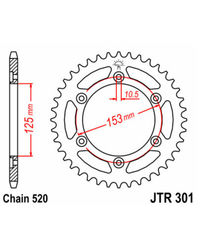 Couronne Moto JT SPROCKETS Couronne JT SPROCKETS 40 dents acier pas 520 type 301 Honda CRF250L