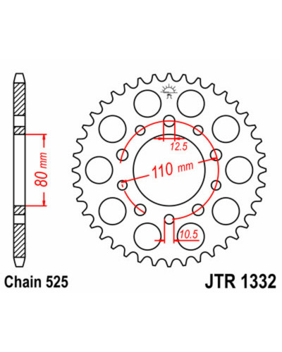 Couronne Moto JT SPROCKETS Couronne JT SPROCKETS 40 dents acier pas 525 type 1332