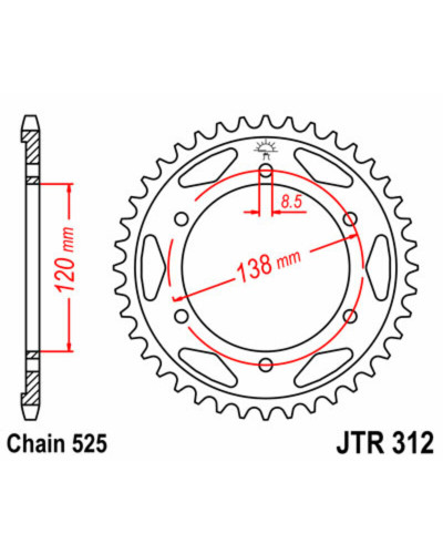 Couronne Moto JT SPROCKETS Couronne JT SPROCKETS 40 dents acier pas 525 type 312