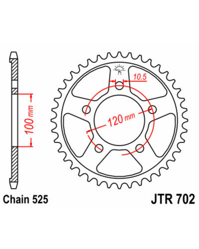 Couronne Moto JT SPROCKETS Couronne JT SPROCKETS 40 dents acier pas 525 type 702 Aprilia Shiver 750