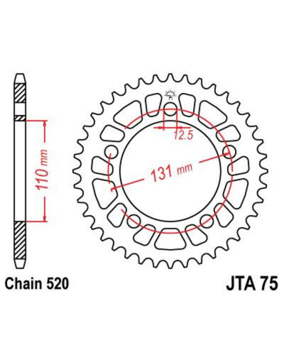Couronne Moto JT SPROCKETS Couronne JT SPROCKETS 40 dents acier ultra-light pas 520 type 75