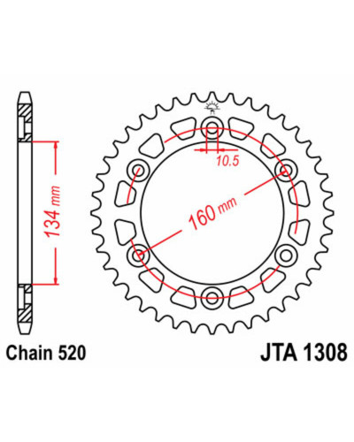 Couronne Moto JT SPROCKETS Couronne JT SPROCKETS 41 dents alu ultra-light anti-boue pas 520 type 1308