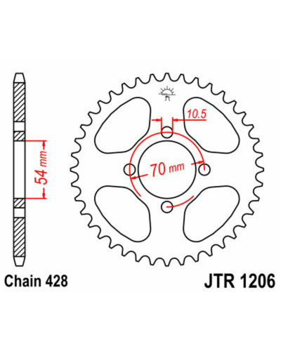 Couronne Moto JT SPROCKETS Couronne JT SPROCKETS 42 dents acier pas 428 type 1206