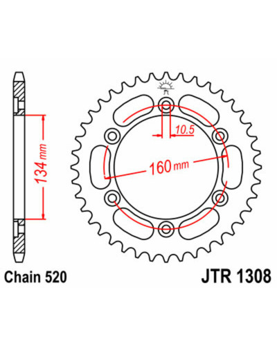 Couronne Moto JT SPROCKETS Couronne JT SPROCKETS 42 dents acier pas 520 type 1308