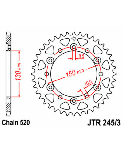 Couronne Moto JT SPROCKETS Couronne JT SPROCKETS 42 dents acier pas 520 type 245/3