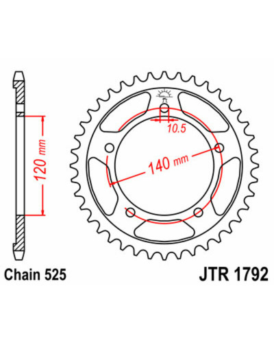 Couronne Moto JT SPROCKETS Couronne JT SPROCKETS 42 dents acier pas 525 type 1792