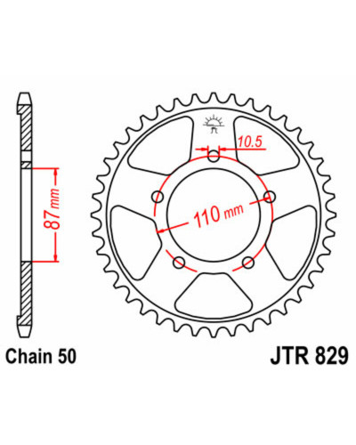 Couronne Moto JT SPROCKETS Couronne JT SPROCKETS 42 dents acier pas 530 type 829