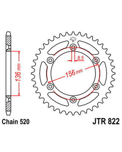 Couronne Moto JT SPROCKETS Couronne JT SPROCKETS 43 dents acier pas 520 type 822 Suzuki DR350