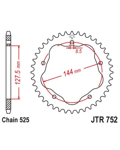 Couronne Moto JT SPROCKETS Couronne JT SPROCKETS 43 dents acier standard pas 525 type 752