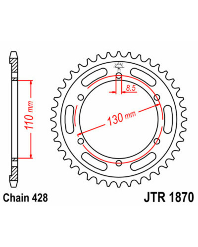 Couronne Moto JT SPROCKETS Couronne JT SPROCKETS 44 dents acier pas 428 type 1870