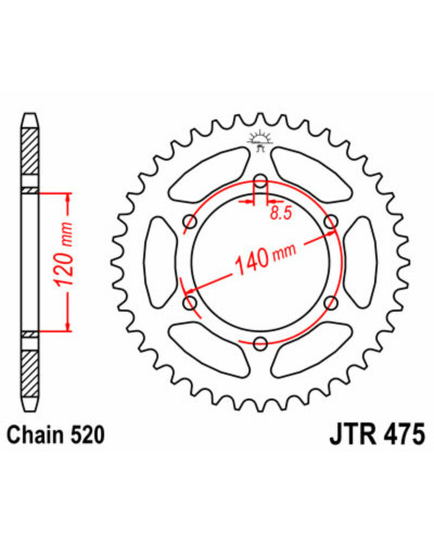 Couronne Moto JT SPROCKETS Couronne JT SPROCKETS 44 dents acier pas 520 type 475