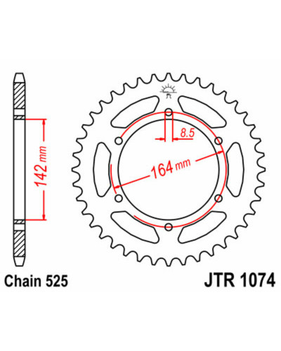 Couronne Moto JT SPROCKETS Couronne JT SPROCKETS 44 dents acier pas 525 type 1074