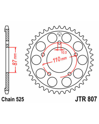 Couronne Moto JT SPROCKETS Couronne JT SPROCKETS 44 dents acier pas 525 type 807